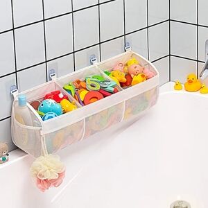 White Mesh 3 Compartment Bath Toy Organizer Bathtub Large Capacity